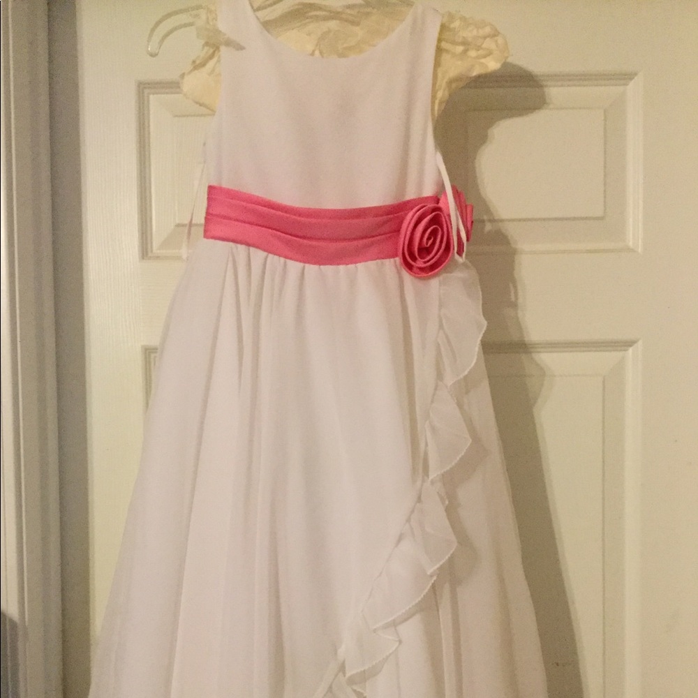 Girls Size 7 White Pink Formal Dress